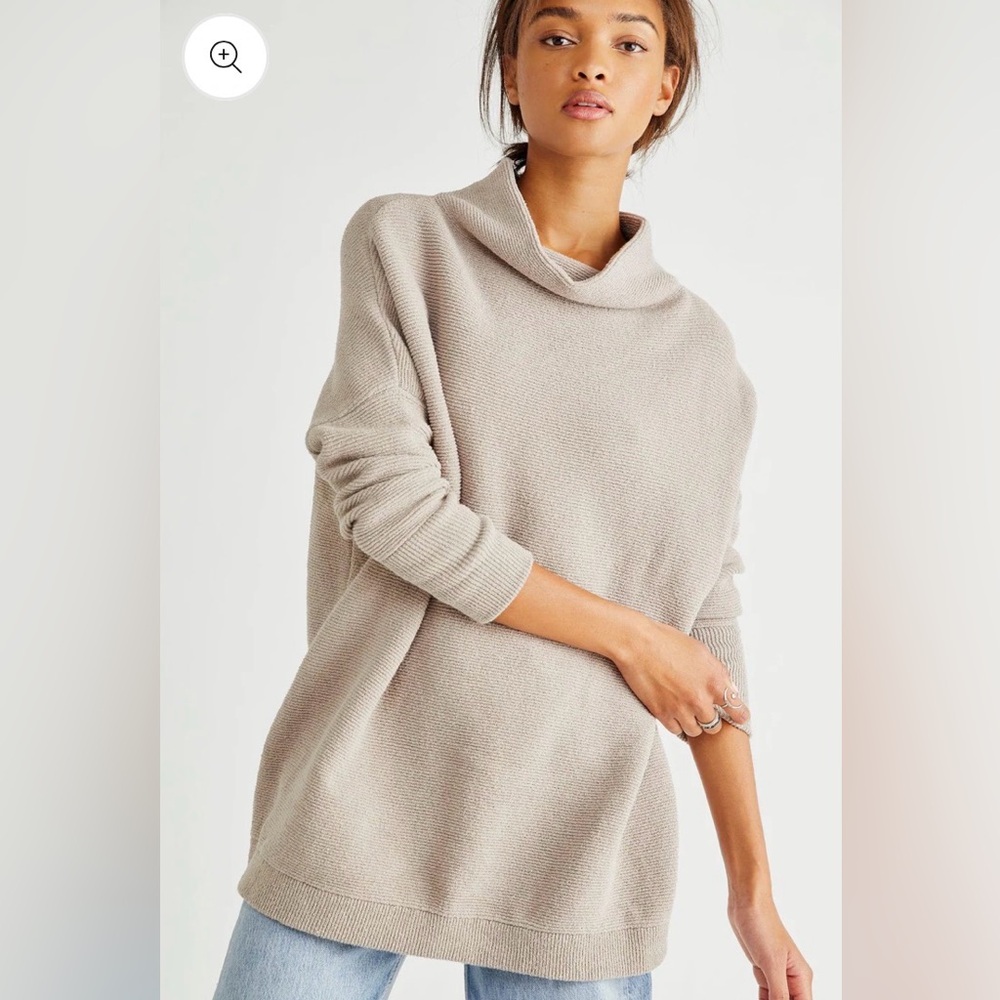 Free People Ottoman Tunic Sweater Cream/Grey Medium Slouchy Fall Cozy Minimalist